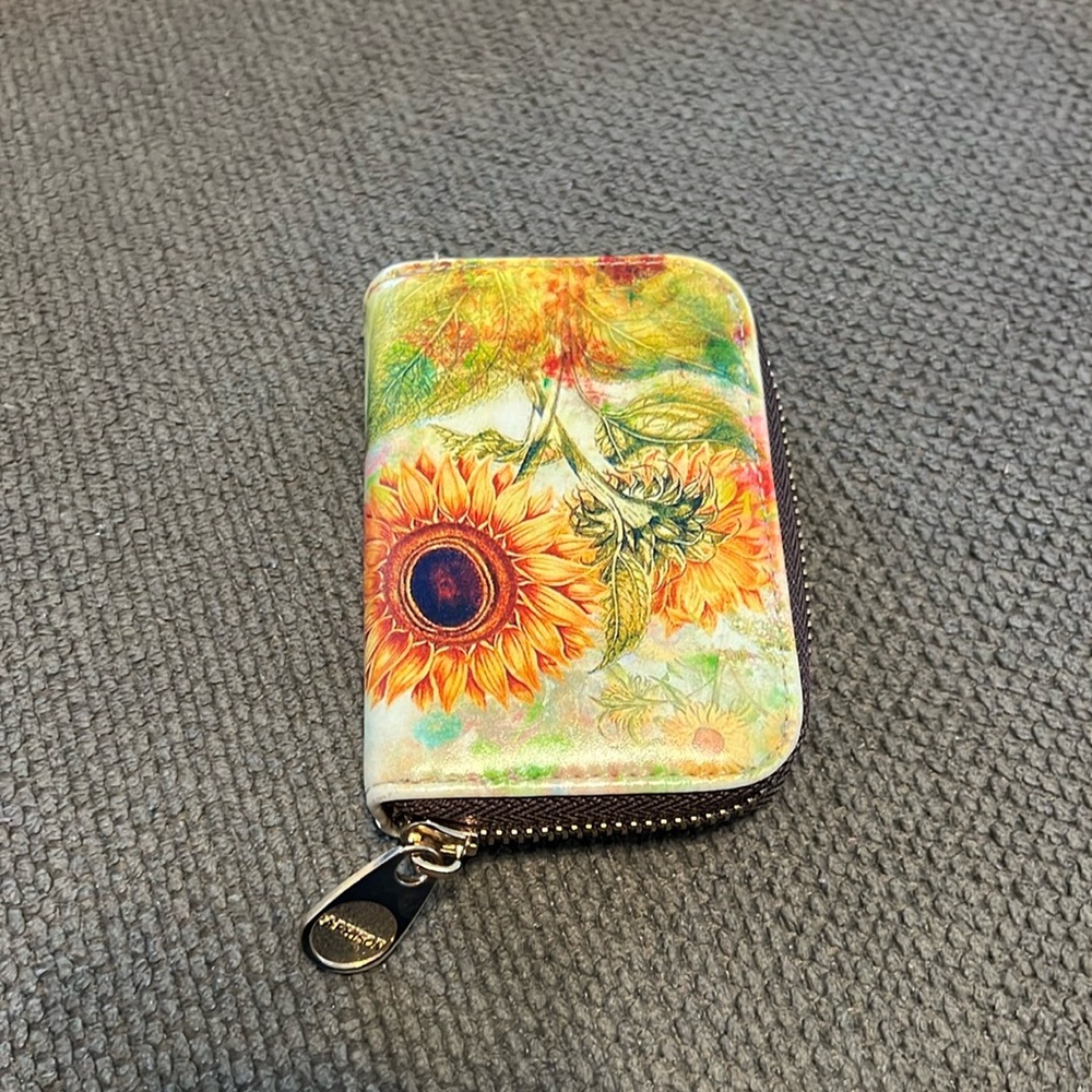RFID wallet sunflower with gold zipper